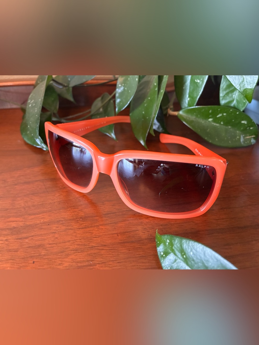 Ralph Lauren Coral Orange Oversized Sunglasses with Dark Lenses